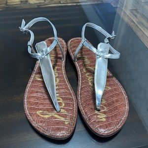 Sam Edelman Silver Leather Flat Sandals Size 9